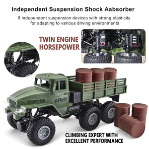 RC Military Truck 6x6 Road Remote Control Car 1/16 Scale Remote Control Truck 4WD All Terrain Rock Army Transport Vehicle