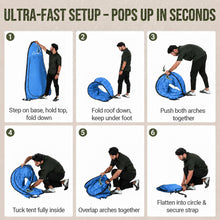 Load image into Gallery viewer, Wolfwise Pop Up Shower Tent for Camping Essentials, Portable Instant Changing Tent with Ventilation Window &amp; Carry Bag, Privacy Dressing Room Bathroom Toilet for Beach &amp; Outdoor, Spacious, Blue
