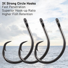 Load image into Gallery viewer, Dr.Fish 30 Pack Circle Hooks 3X Strong in-Line for Saltwater &amp; Freshwater, Live Bait Non-Offset Fishing Hooks for Striper, Catfish, Mackerel, Bass, Tuna 12/0
