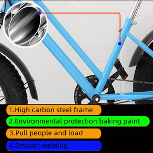 Adult Tricycle 20 Inches, Blue Fat Tire Trikes, Family Transport Off-Road Three-Wheeled Bicycles, Cruise 3 Wheel