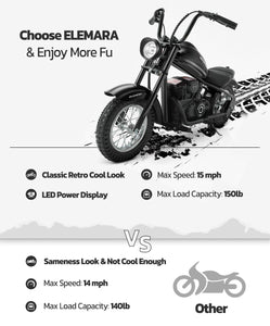 Electric Dirt Bike, 15 mph & 150lb Max, 24V Ride on Toy for Big Kids w/LED Lights & Power Display, Chain-Driven Motor-Black