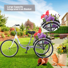 Load image into Gallery viewer, 24-inch Adult Tricycle, 3-Wheel Cruiser Bike, 3-Wheel Bike, Front V-Brake, High-Strength Steel Frame, Silver
