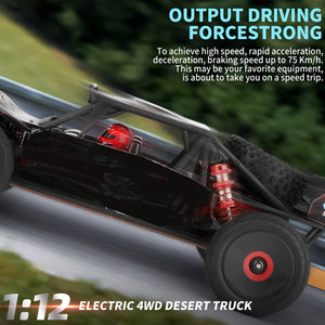 V2 Brushless RC Cars, 1:12 Scale Remote Control Car, 4WD 75KM/H High Speed Racing Car for Adults, 2.4GHz All Terrain