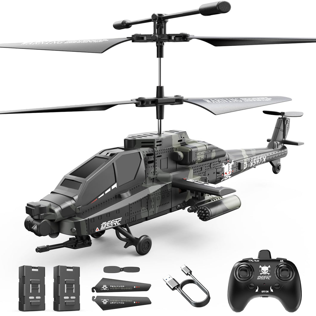 RC Helicopter for Kids & Adults, Military Remote Control Helicopter Toy with LED Lights, 2 Batteries & USB-C Charging, 26 Mins Flight