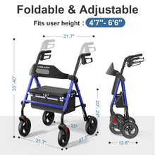 Load image into Gallery viewer, HOMLAND Foldable Rollator Walkers with Seat for Seniors, 8'' Big Wheels, 350 lb. Weight Capacity, Adjustable Handles and Seat Height, Lightweight Rolling Walker, Blue
