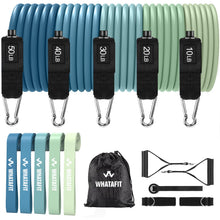 Load image into Gallery viewer, WHATAFIT Resistance Bands, Exercise Bands，Resistance Bands for Working Out, Work Out Bands with Handles for Men and Women Fitness, Strength Training Home Gym Equipment Blue 16PCS
