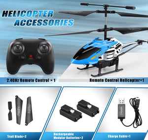 RC Helicopters - Remote Control Helicopter Toys: One Key Take-Off/Landing, Automatic Altitude Hold, LED Light & 3.5 Channel, Blue