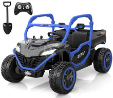 Load image into Gallery viewer, 24V 2 Seater Ride On Dump Truck, 4x75W, Max 5 Mph, EVA Tire, Kids Electric Car with Electric Dump Bed, Shovel, Music, 24V Ride On Toy, Blue

