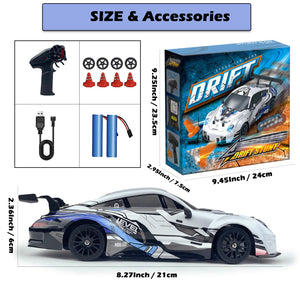 RC Drift Car 2.4GHz 1:24 Scale 4WD High Speed Remote Control Cars Vehicle with LED Lights Two Batteries and Drifting Tires