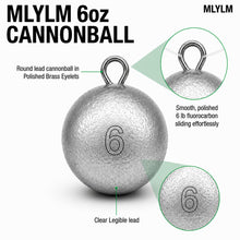 Load image into Gallery viewer, MLYLM 5 Pack 6 oz Cannonball Sinkers — 6oz Fishing Weights Round Lead Sinkers for Heavy Surf Big Catfish Halibut Lingcod, Strong Current Saltwater Bottom Fishing, Pier Boat Rigs
