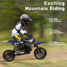 Load image into Gallery viewer, 50CC Gas Dirt Bike, Off-Road Mini Bike with 2 Stroke, Motorcross Pocket Bike Push Start (Blue)
