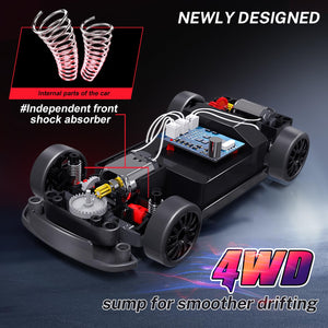 RC Drift Car, 1:24 Remote Control Car for Kids, 20KM/H 4WD High Speed RC Cars with LED Lights, Two Batteries, Extra Drifting Tires