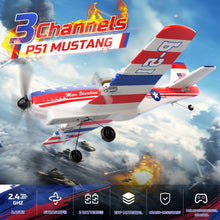 Load image into Gallery viewer, RC Plane 3 Channel P51D Mustang Remote Control Airplane Fighter Toys,2.4GHz 6-axis Gyro Stabilizer RTF Glider Aircraft Plane with 2 Batteries
