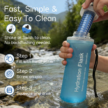 Load image into Gallery viewer, GUYI 700ml Collapsible Water Filter Bottle, Removes Impurities, BPA Free, Ultralight for Hiking, Camping, Cycling &amp; Travel-Blue
