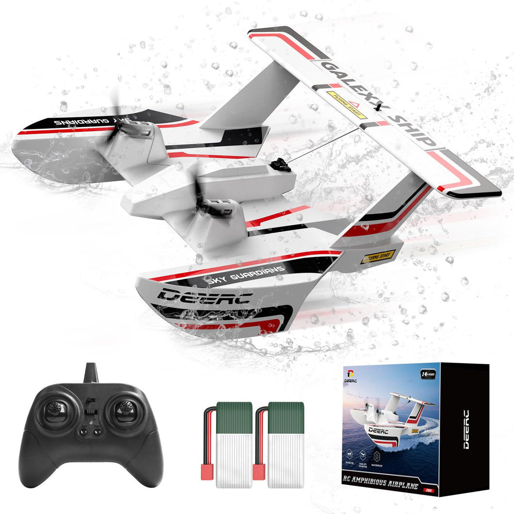 RC Plane for Water Land & Air, Amphibious Tri-Phibian Aircraft, 3CH Remote Control Plane W/ 2 Batteries, 2.4GHz RTF Airplane Glider