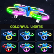 Load image into Gallery viewer, Dwi Dowellin 4.9 Inch Mini Drone for Kids LED Night Lights One Key Take Off Landing Flips RC Remote Control Small Flying Toys Drones for Beginners Boys and Girls Adults Nano Quadcopter, Blue
