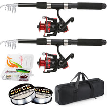 Load image into Gallery viewer, Tripquips Fishing Rod, 6.9ft 2Pcs Telescopic Fishing Rods Set, Carbon Fiber Fishing Pole, 2PCS Spinning Rod and Reel Combo with Carrier Bag Freshwater Fishing Rod and Reel Combos Kits Fishing Gear-Red
