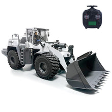 Load image into Gallery viewer, 1/14 RC Hydraulic Loader for 580 RC Construction Vehicle 4-Way Reversing Valve Sound Light ST8 Radio Controller(White-with-Smoke)
