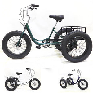 White, Adult Tricycle Fat TIRE, 3-Wheels Cruiser Bicycle with Big Basket, Bikes for Recreation, Shopping