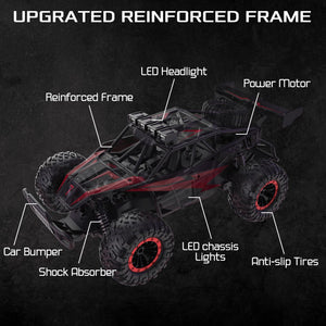 1:16 Scale Remote Control Car, 20 Km/h High Speed Remote Control Truck Off Road RC Monster Vehicle with LED