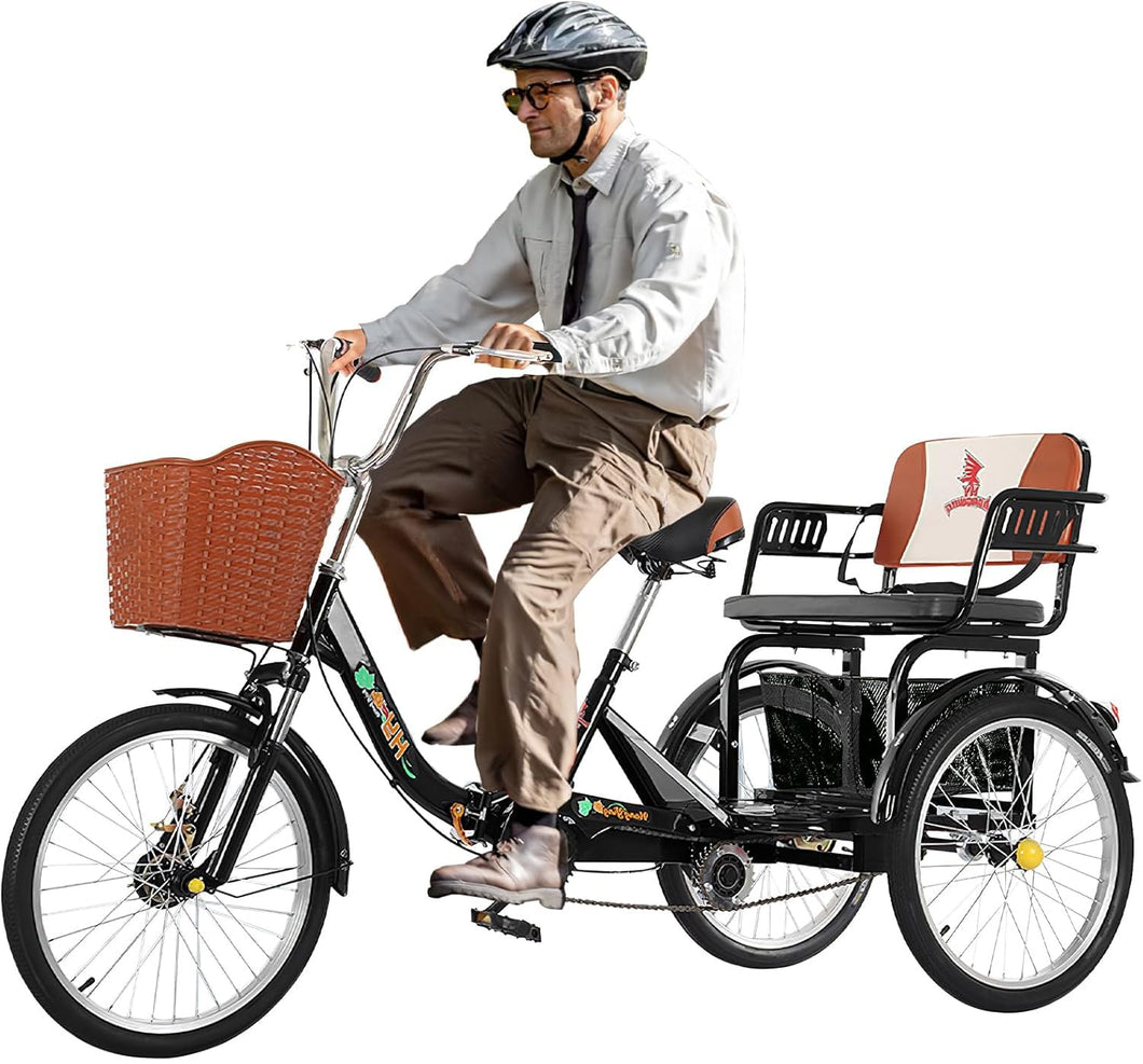 Adult Tricycle 7 Speed, Adult Trikes, 20/24 Inch 7 Speed Three Wheel Bikes with Basket/Child seat (20in,Black)