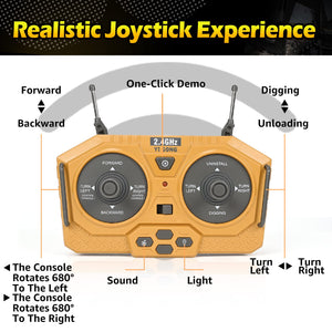 Remote Control Excavator Toys for Boys Turns 680-degree 2 Batteries Metal Shovel Lights/Sounds Construction Toys