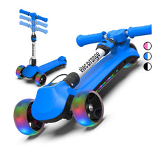 Load image into Gallery viewer, Electric Scooter for Kids Ages 4-8, 3 Extra Wide Light Up Wheel &amp; Deck, 3 Adjustable Heights, 5 Mph, Blue
