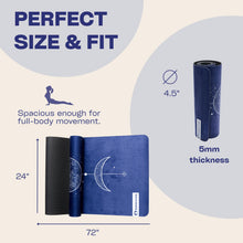 Load image into Gallery viewer, Yoga Mat With Strap 5mm Non Slip Suede &amp; TPE - Blue Eco-Friendly Fitness &amp; Exercise Mat for Home Gym, Pilates, Hot Yoga, and Meditation - Lightweight Durable 72 x 24 inch Workout Mat for Women, Men
