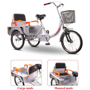 Adult Tricycle - Foldable 3 Wheel Bikes with Large Size Basket and Back Seat, 20 Inch Three-Wheeles Cruise, Purple