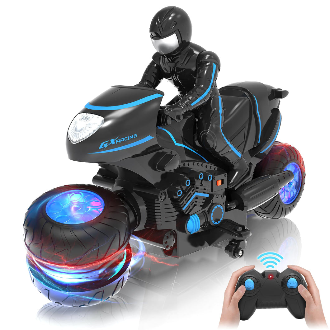 RC Motorcycle, Remote Control Motorcycle with RGB Wheels Lights - 360-degree Rotations, Drifts, High-Speed