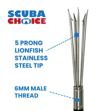 Load image into Gallery viewer, Scuba Choice 6.5' Aluminum Travel Hand Spear with 5-Prong Lionfish Tip &amp; Free Carry Bag – Durable, Corrosion-Resistant 3-Piece Spearfishing Tool, Assembled in The USA
