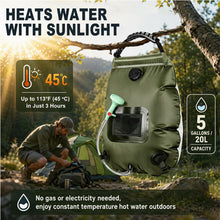 Load image into Gallery viewer, KIPIDA Solar Shower Bag, 5 Gal/20L, Portable Camping Shower with Removable Hose and On-Off Switchable Head, for Beach, Hiking, 2 Pack
