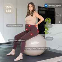 Load image into Gallery viewer, BABYGO Birthing Ball - Pregnancy Yoga Labor &amp; Exercise Ball &amp; Book Set Trimester Targeting - (Oatmeal, 65cm - Manual)
