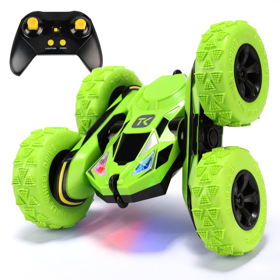 RC Stunt Cars Remote Control Car Double-Sided Driving 360-degree Flips Rotating Car Toy, Green