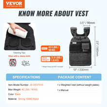 Load image into Gallery viewer, VEVOR Weighted Vest, 40lb Weight Vest, Adjustable Body Weight Jacket for Men Women, Workout Equipment for Strength and Endurance Training, Running, Jogging, Walking, Fitness, and Weight Loss
