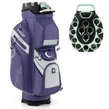 Load image into Gallery viewer, Tangkula Golf Cart Bag with 14-Way Full Length Dividers, 6 Molded Lock Top Golf Club Bag with 11 Pockets, Cooler Bag, Padded Strap, Handles, Umbrella Holder &amp; Rain Hood (Purple)
