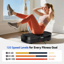 Load image into Gallery viewer, HTM Curved Vibration Plate Exercise Machine, Whole Body Shake Plate with 150W Motor &amp; Resistance Band, 330lbs Weight Capacity, 120 Speeds, Low Noise Vibration Board for Weight Loss, Home Fitness
