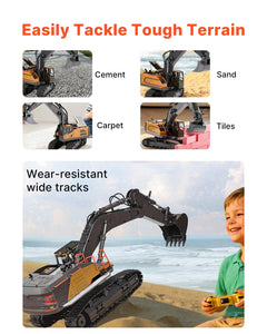 Remote Control Excavator Toy, 1:14 Scale Remote Control Digger with Metal Shovel, 22 Channel RC Excavator with Lights & Sounds
