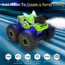 Load image into Gallery viewer, Remote Control Dinosaur Car Toys for Kid Boys, 2.4GHz RC Monster Truck Toys with Spray, Light, Sound (Green)
