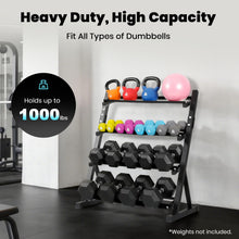 Load image into Gallery viewer, LIONSCOOL Adjustable Dumbbell Rack Stand, 4 Tier Heavy Duty Weight Storage Rack for Dumbbells &amp; Kettlebells
