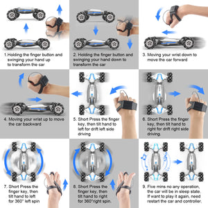1:10 Scale Gesture Sensing Rc Stunt Car, 4WD Remote Control Hand Controlled Transform , Double Sided Vehicle 360° Spins