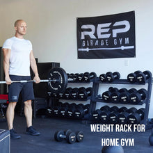 Load image into Gallery viewer, Rep Fitness Dumbbell Rack | 3-Tier Compact Holder | Fits Sets 5-50 lb | Weight Storage Stand | Rubber Hex Organizer | Free Weights Shelf | Heavy Duty Steel Frame | Gym Equipment for Home (Matte Black)
