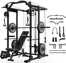 Load image into Gallery viewer, Mikolo K6 Power Cage, Power Rack with Cable Crossover System, Home Gym Packages ,230b Rubber Weight Set-Black
