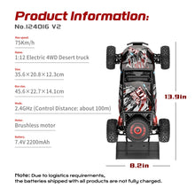 Load image into Gallery viewer, Fast RC Cars, 75km/h Brushless RC Buggy Trucks, 1/12 Scale 4x4 Fast Remote Control Car, High Speed Off Road
