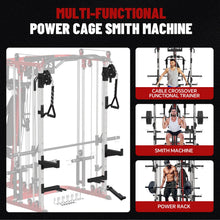 Load image into Gallery viewer, FAGUS H All in One Home Gym System Workout Station, Multi-Function Smithe Machine Power Cage with Cable Crossover-Black Red
