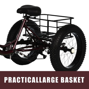 20 Inch Fat Tire Adult Tricycles 3 Wheel Bikes 7 Speed Adult Trikes Three-Wheeled Cruiser for Seniors, Women, Men