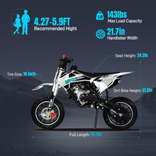 Load image into Gallery viewer, 58CC 4-Stroke Kids Mini Dirt Bike, 8-14 Gas Powered Off-Road Motorcycle, Pocket Pit Trail Bikes W/EPA Approved (BlueWhite)
