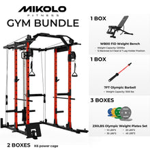 Load image into Gallery viewer, Mikolo K6 Power Cage, Power Rack with Cable Crossover System, Home Gym Packages , 230b Weight Set-Red
