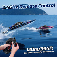 Load image into Gallery viewer, RC Boats for Adults, Remote Control Boat for Pools and Lakes, WF17 25+ KMH Fast RC Speed Boat with 7 LED Light Modes, Blue
