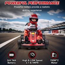 Load image into Gallery viewer, 24V Kid Go Kart, Drifting Car, 7AH Battery Powered Electric Vehicle, w/150 * 2 Motors, Soft Start, Music, Grey

